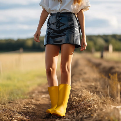 Rubber Wide Calf Rain Boots for Women Yellow Size 10