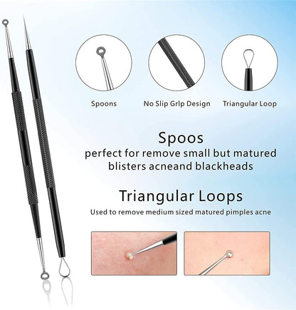 Pimple Popper Tool Kit 11 Pcs, Blackhead Remover Pimple Extractor Tools with Metal Case
