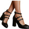 Women'S Closed Toe Ankle Buckle Strap Chunky Block Heel Mary Jane Shoes Vintage round Toe Mary Jane Dress Pumps