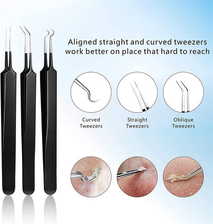 Pimple Popper Tool Kit 11 Pcs, Blackhead Remover Pimple Extractor Tools with Metal Case