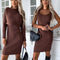 Women's 2-Piece Solid Stripe Long-Sleeved Top and Fitted Suspender Skirt Set for Autumn and Winter