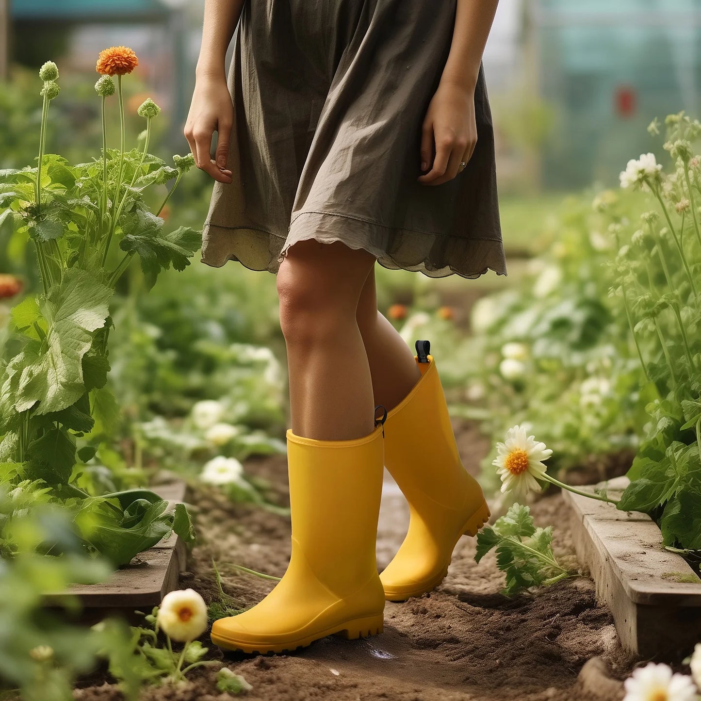 Rubber Wide Calf Rain Boots for Women Yellow Size 10