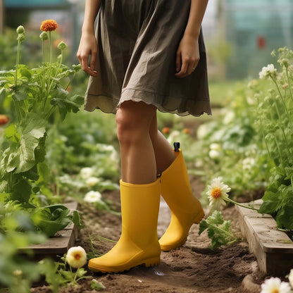 Rubber Wide Calf Rain Boots for Women Yellow Size 10