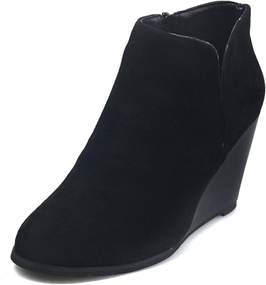 Womens Booties and Ankle Boots Fashion round Toe Zipper Suede Casual Wedge Platform High Heels Comfortable Waterproof Work Chunky Shoes
