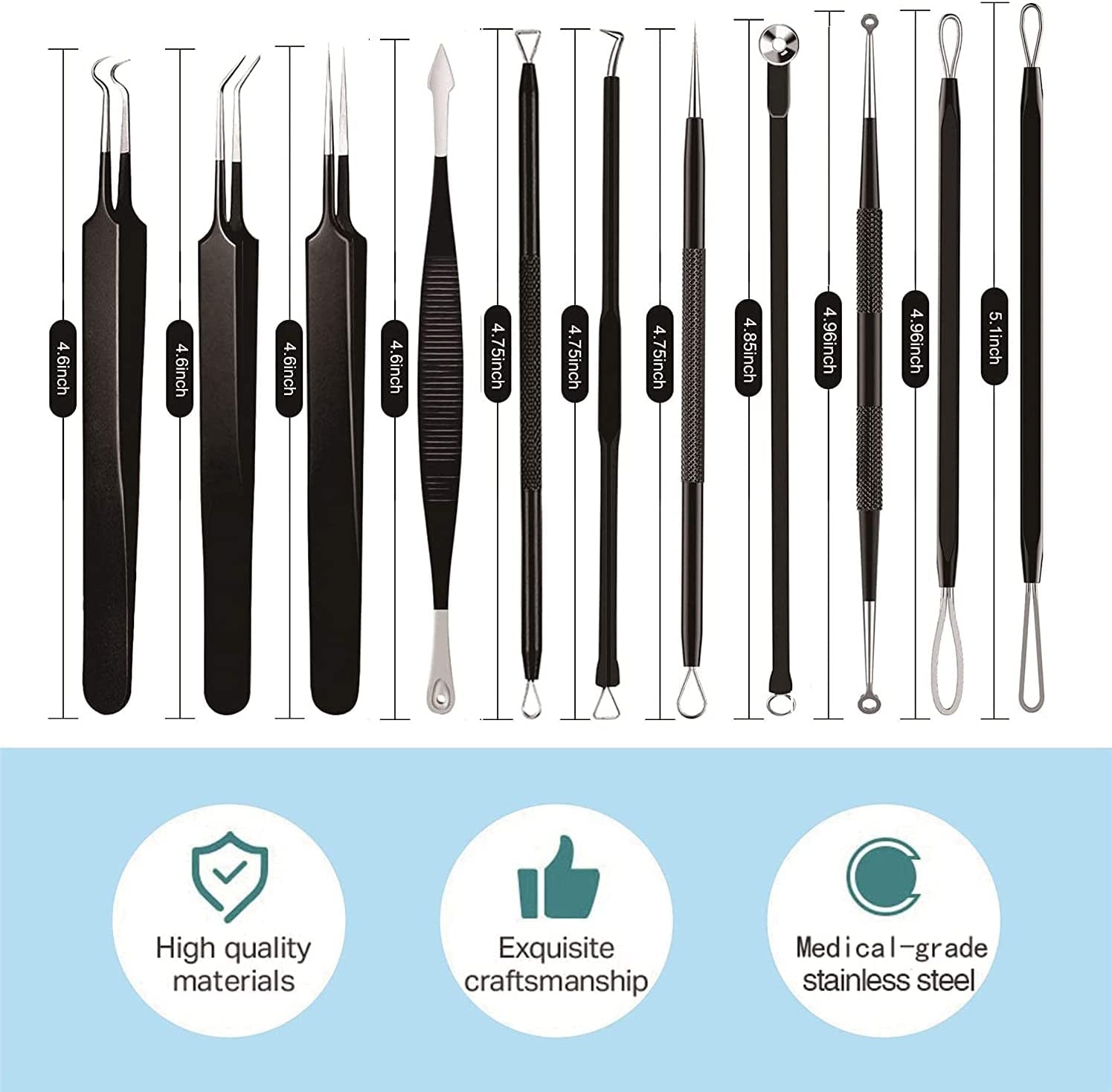 Pimple Popper Tool Kit 11 Pcs, Blackhead Remover Pimple Extractor Tools with Metal Case