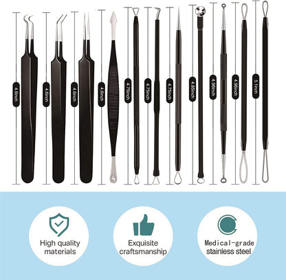 Pimple Popper Tool Kit 11 Pcs, Blackhead Remover Pimple Extractor Tools with Metal Case