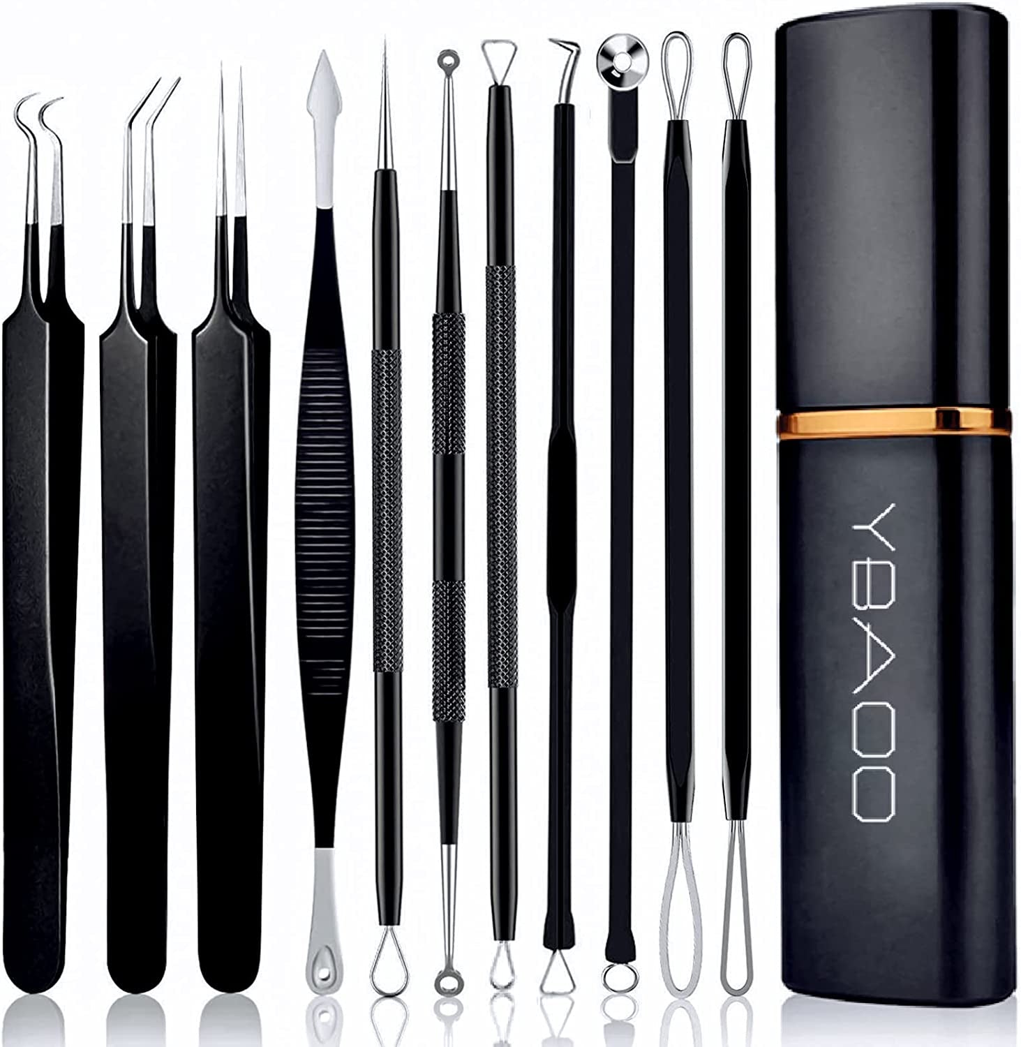 Pimple Popper Tool Kit 11 Pcs, Blackhead Remover Pimple Extractor Tools with Metal Case