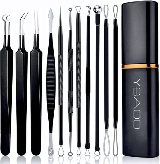 Pimple Popper Tool Kit 11 Pcs, Blackhead Remover Pimple Extractor Tools with Metal Case