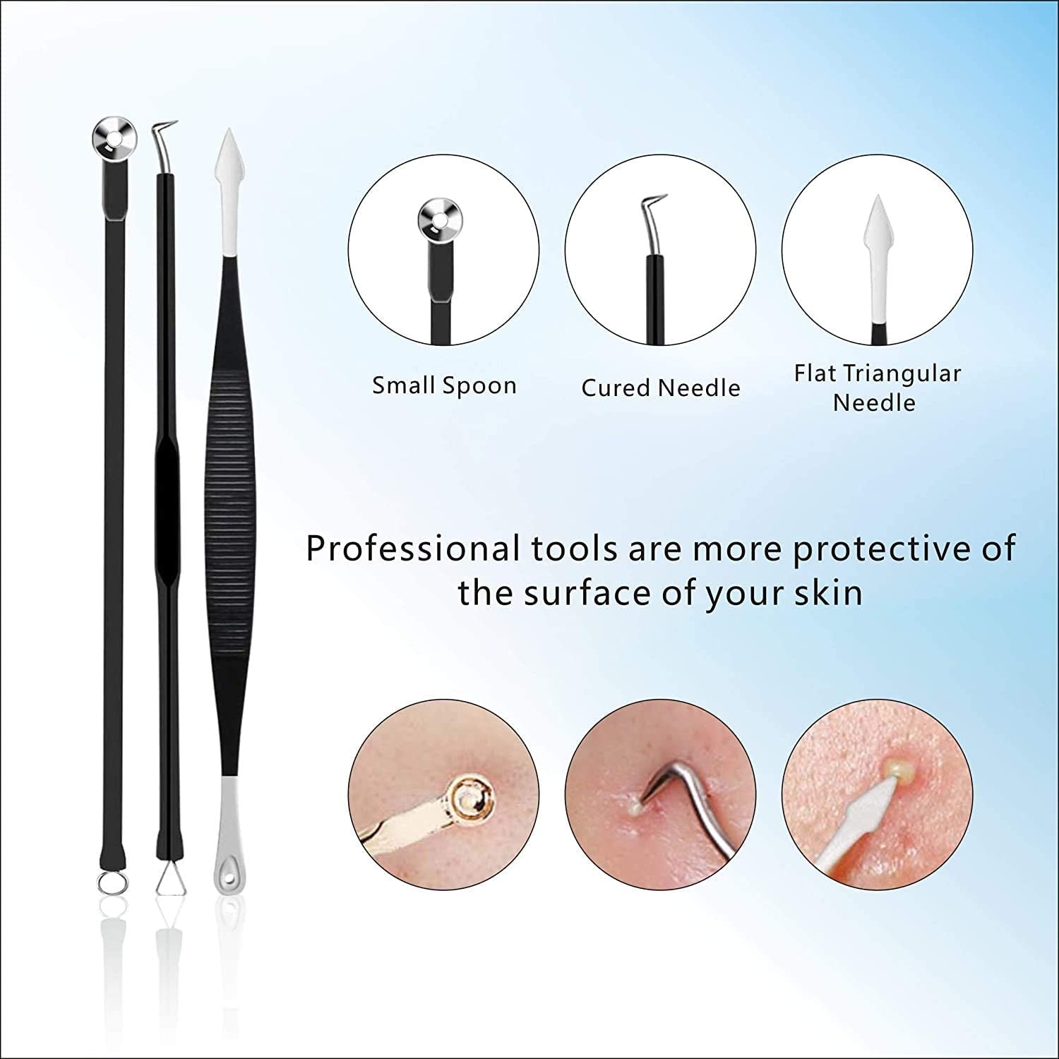 Pimple Popper Tool Kit 11 Pcs, Blackhead Remover Pimple Extractor Tools with Metal Case